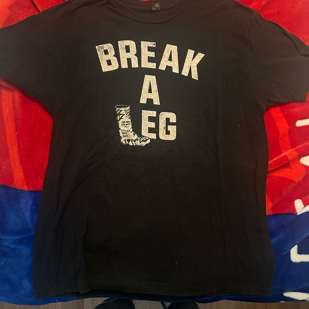 Black Graphic Tee with 'Break a Leg' Print
